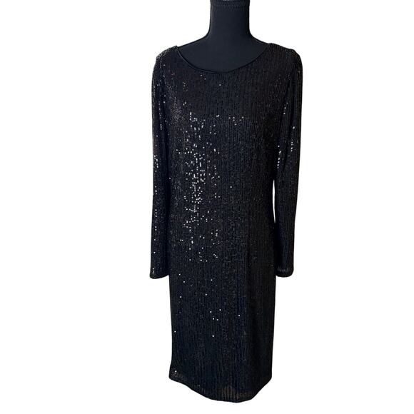 Nanette Lepore Dresses & Skirts - Nanette Lepore Black Sequin Dress Long Sleeve V back Cocktail Party Size 12 NWT